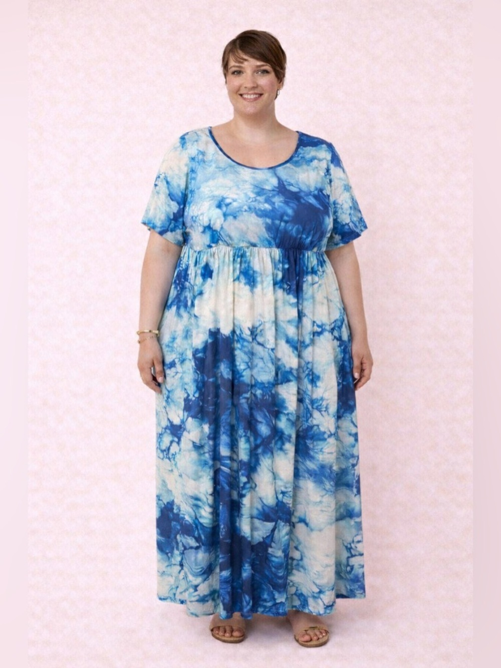 Blue Tie Dye Maxi Dress Boho Resort 4X